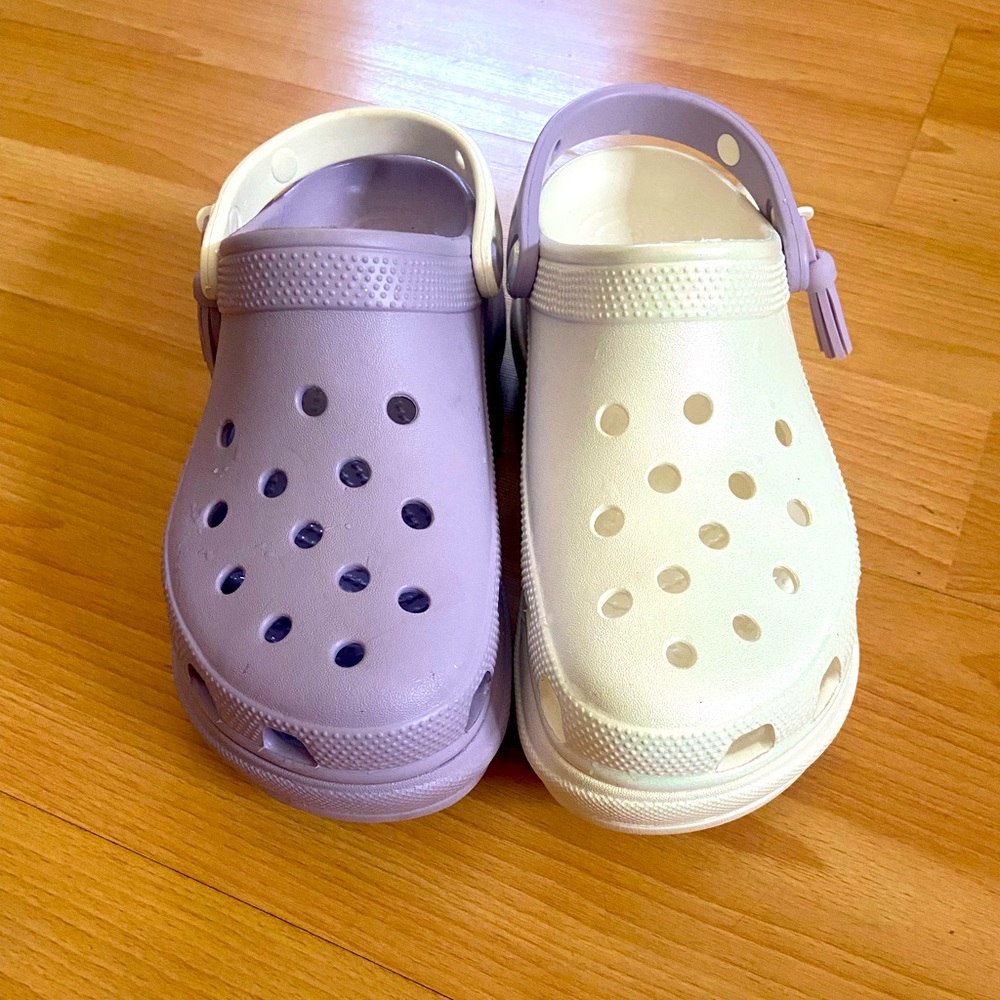 Lavender and Iridescent limited edition women’s platform crocs